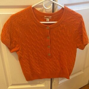 Orange Cable Knit Short Sleeve Sweater
